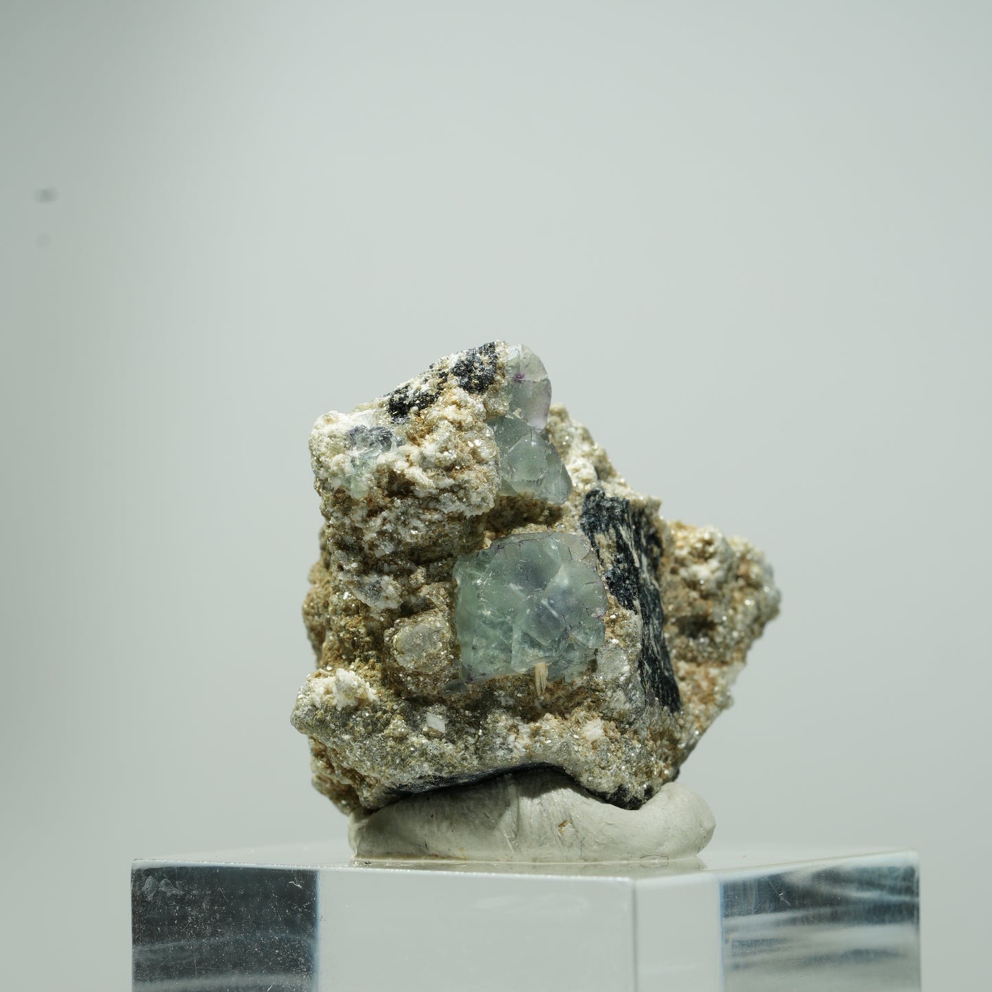 Phantom Fluorit Würfel, Schörl Turmalin, Muskovit Erongo, Namibia 15*13*10mm #13540