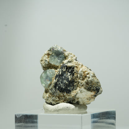 Phantom Fluorit Würfel, Schörl Turmalin, Muskovit Erongo, Namibia 15*13*10mm #13540