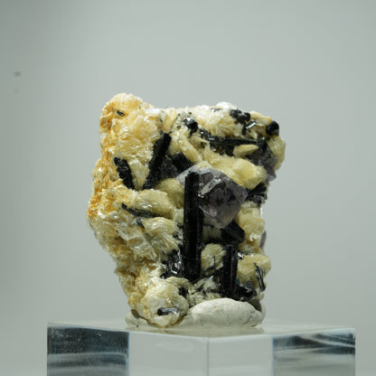 Bunte Phantom Fluorit Würfel, Schörl Turmalin, Muskovit Erongo, Namibia 18*14*10mm #13542