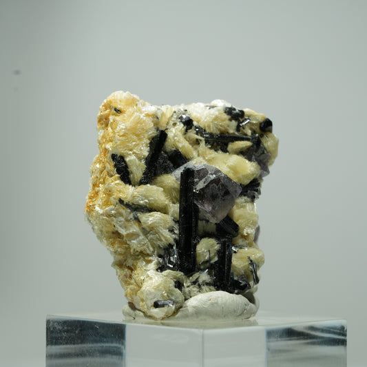 Bunte Phantom Fluorit Würfel, Schörl Turmalin, Muskovit Erongo, Namibia 18*14*10mm #13542