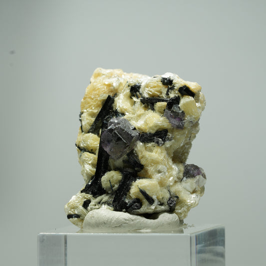 Bunte Phantom Fluorit Würfel, Schörl Turmalin, Muskovit Erongo, Namibia 18*14*10mm #13542