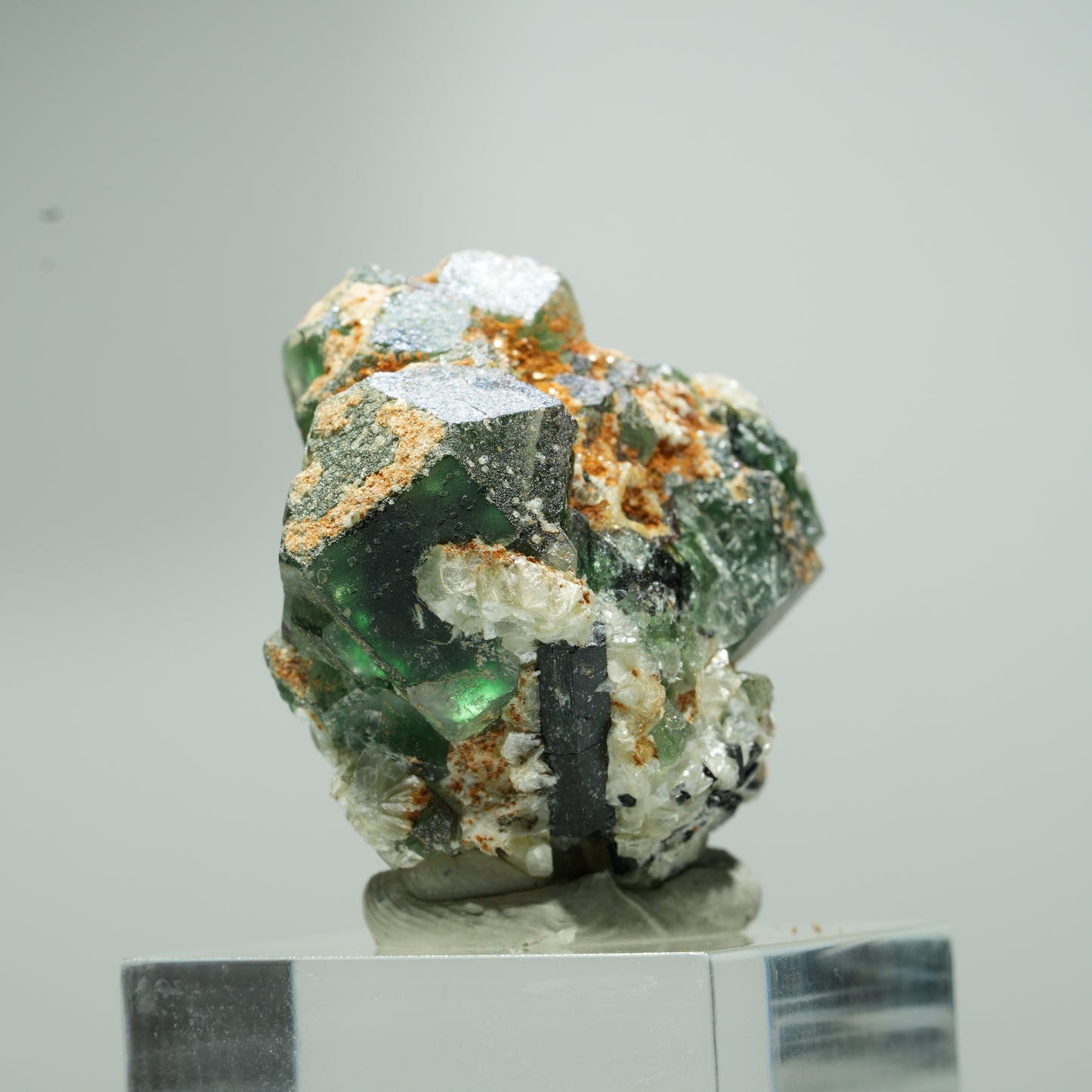 Phantom Fluorit Würfel, Schörl Turmalin, Muskovit Erongo, Namibia 16*16*11mm #13544