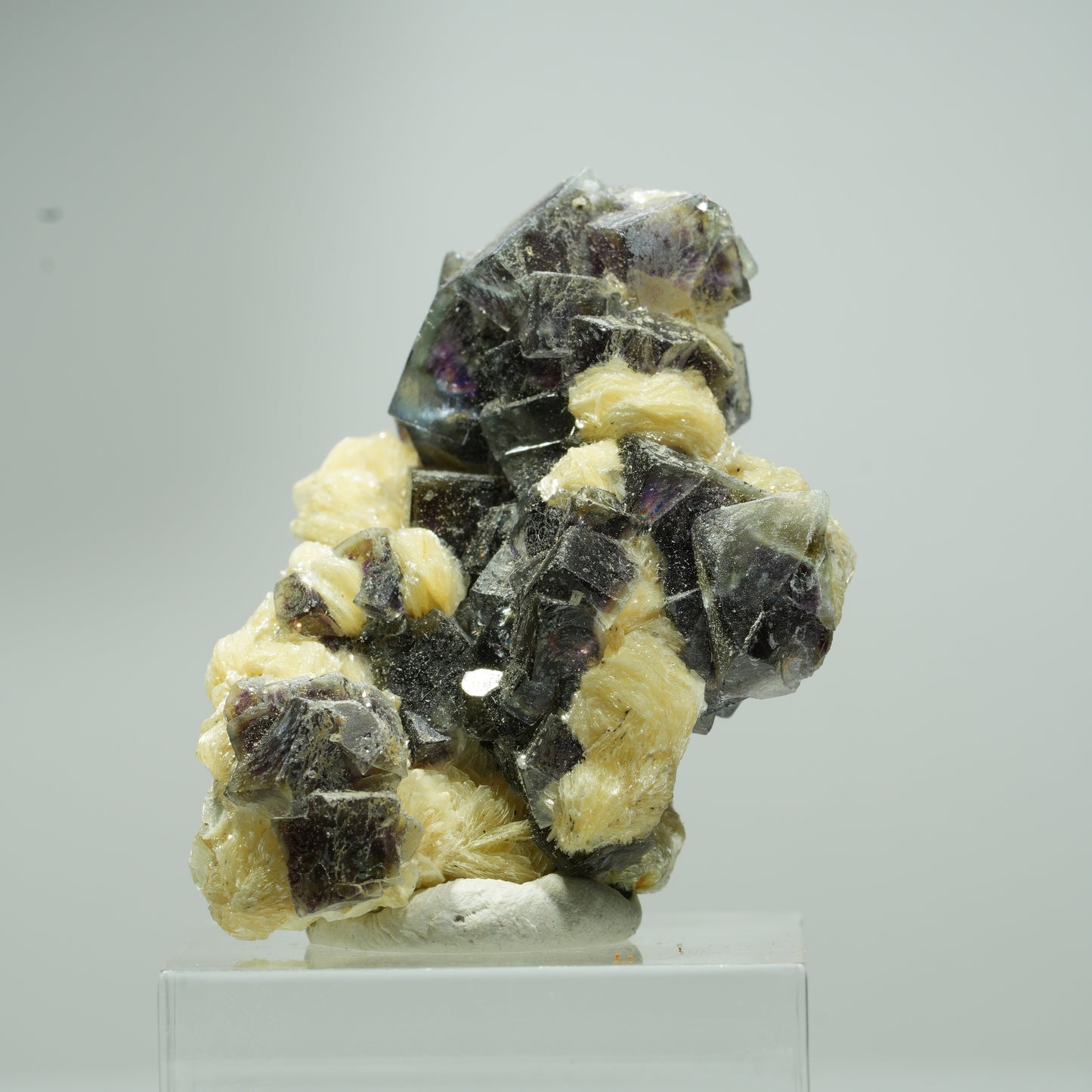 Bunte Phantom Fluorit Würfel, Schörl Turmalin, Muskovit Erongo, Namibia 21*14*9mm #13545