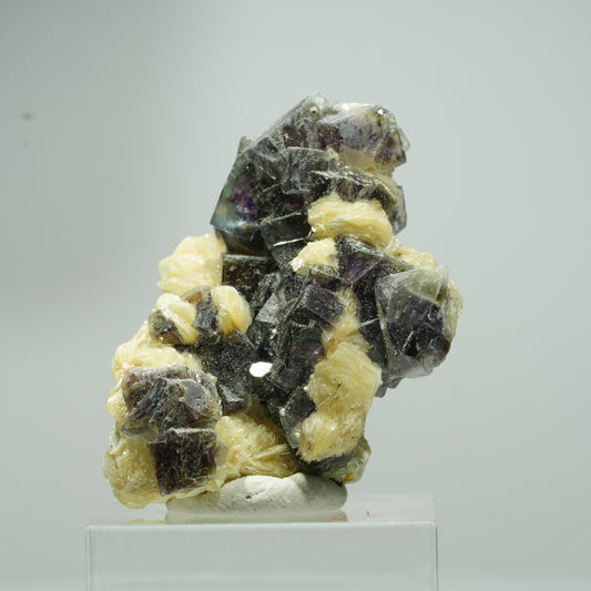 Bunte Phantom Fluorit Würfel, Schörl Turmalin, Muskovit Erongo, Namibia 21*14*9mm #13545