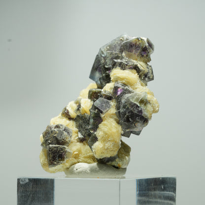 Bunte Phantom Fluorit Würfel, Schörl Turmalin, Muskovit Erongo, Namibia 21*14*9mm #13545