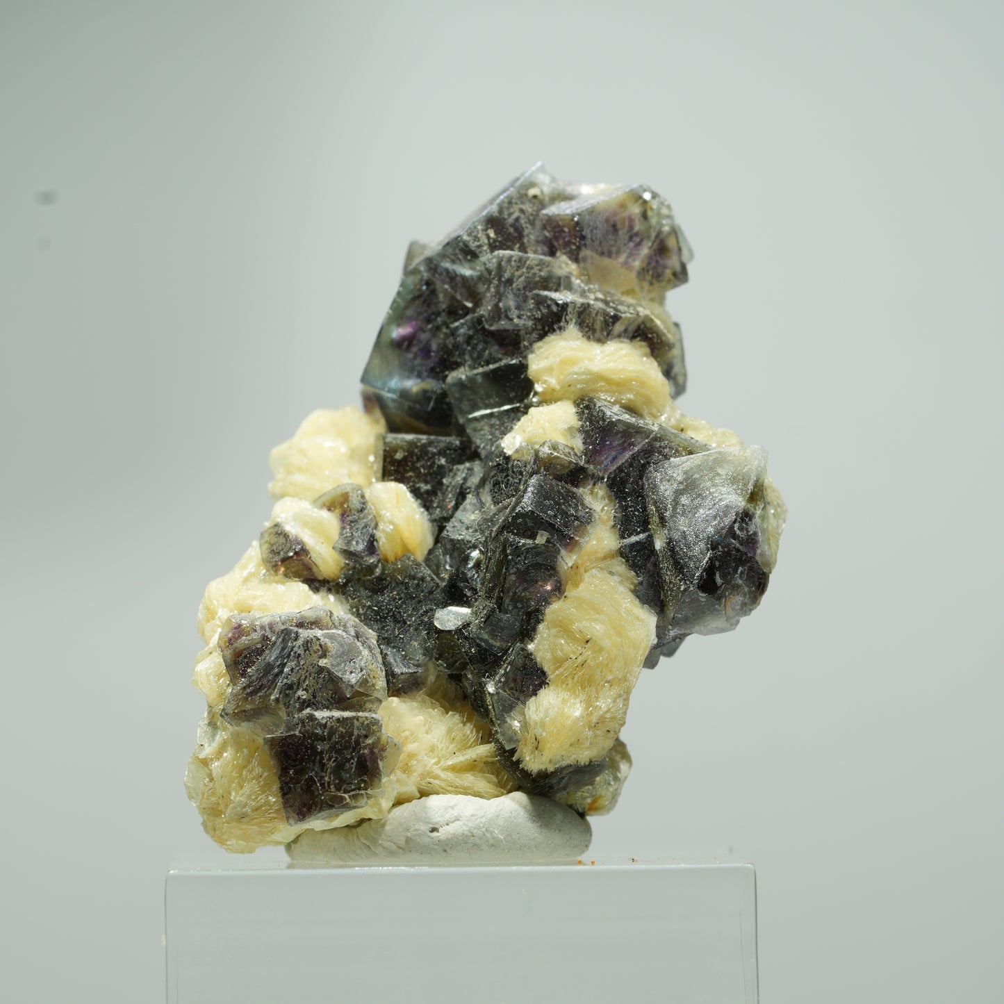 Bunte Phantom Fluorit Würfel, Schörl Turmalin, Muskovit Erongo, Namibia 21*14*9mm #13545