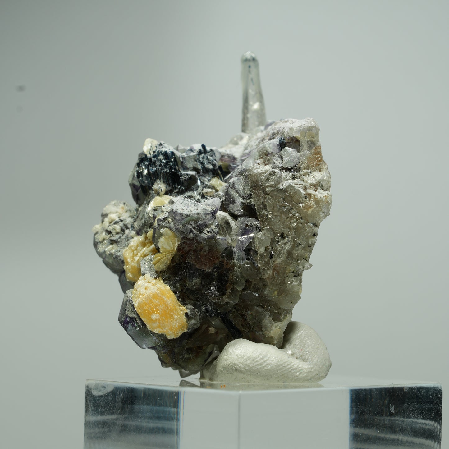 Phantom Fluorit, Schörl Turmalin, Hyalit, Rauchquarz, Muskovit Erongo, Namibia 20*14*12mm #13546