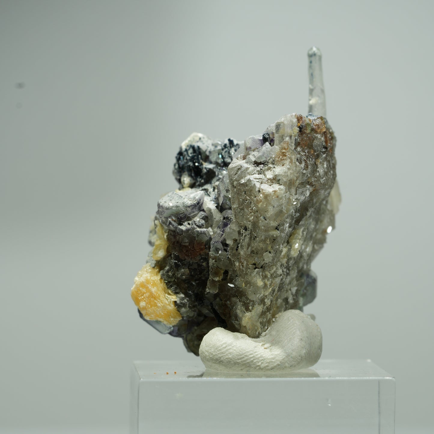 Phantom Fluorit, Schörl Turmalin, Hyalit, Rauchquarz, Muskovit Erongo, Namibia 20*14*12mm #13546