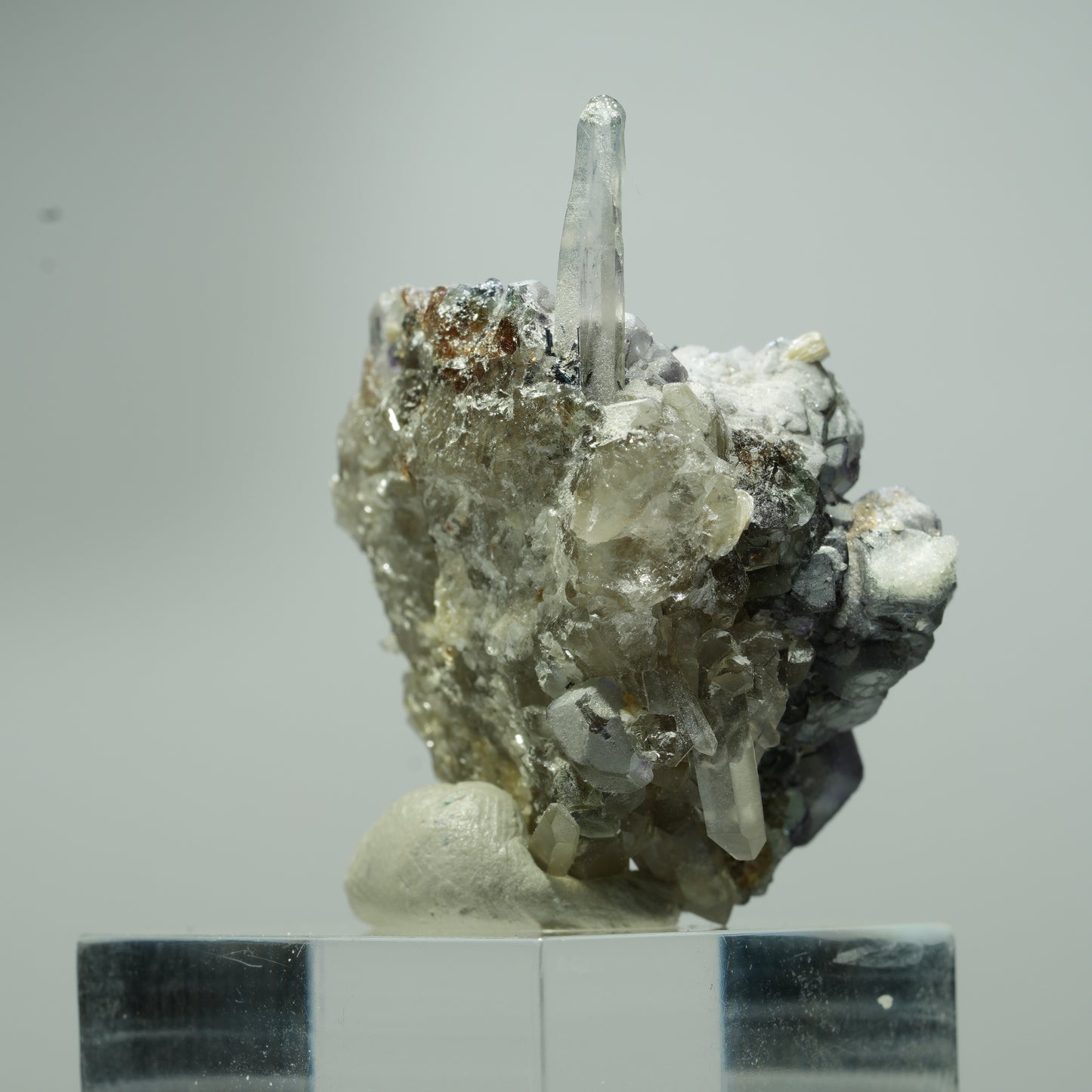 Phantom Fluorit, Schörl Turmalin, Hyalit, Rauchquarz, Muskovit Erongo, Namibia 20*14*12mm #13546