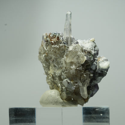 Phantom Fluorit, Schörl Turmalin, Hyalit, Rauchquarz, Muskovit Erongo, Namibia 20*14*12mm #13546