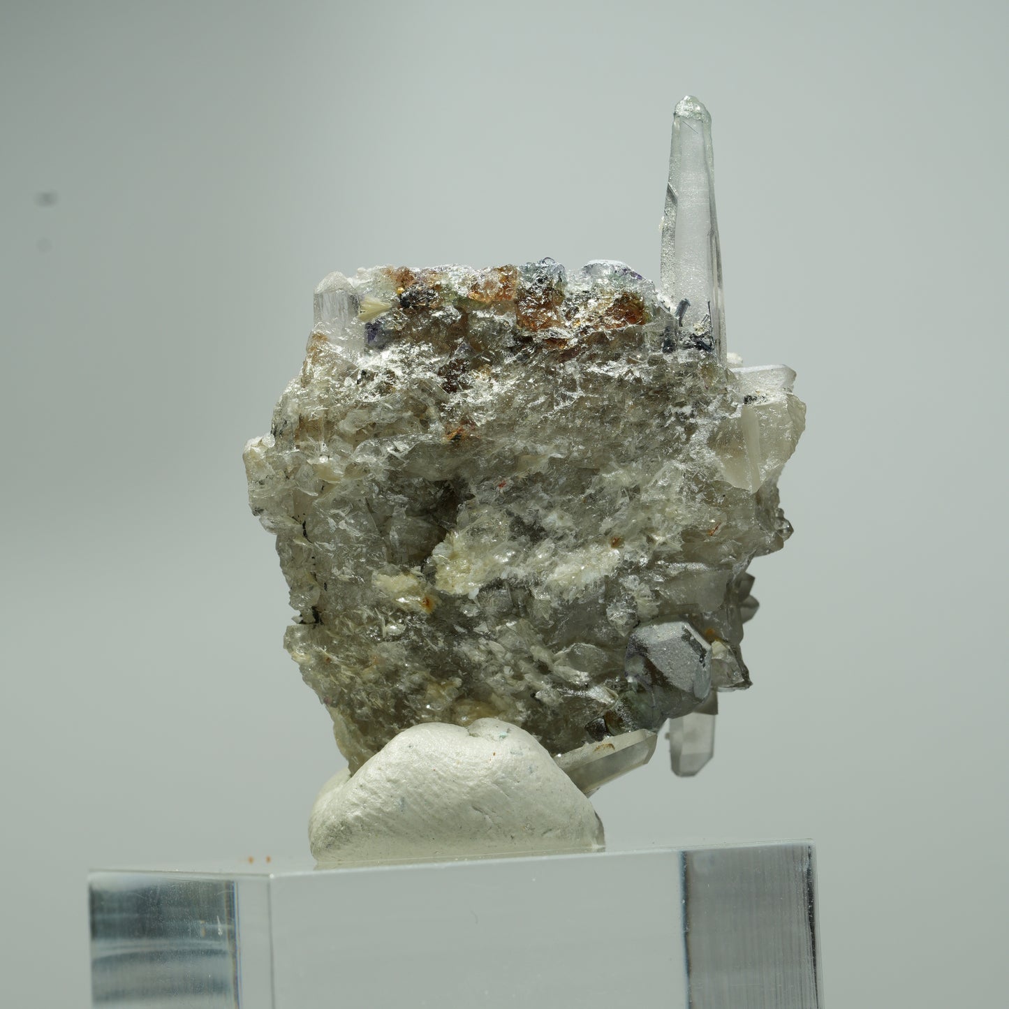 Phantom Fluorit, Schörl Turmalin, Hyalit, Rauchquarz, Muskovit Erongo, Namibia 20*14*12mm #13546