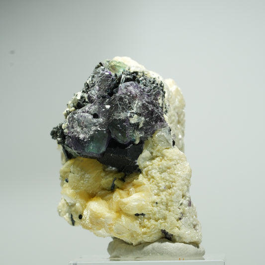 Phantom Fluorit hexagonal, Schörl Turmalin, Muskovit, Hyalit Erongo, Namibia 19*14*12mm #13547