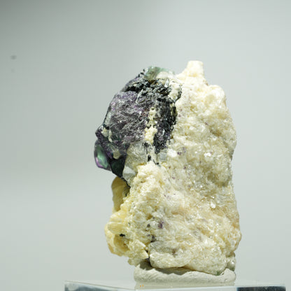 Fluorite fantôme hexagonal, tourmaline schorl, muscovite, hyalite Erongo, Namibie 19*14*12mm #13547