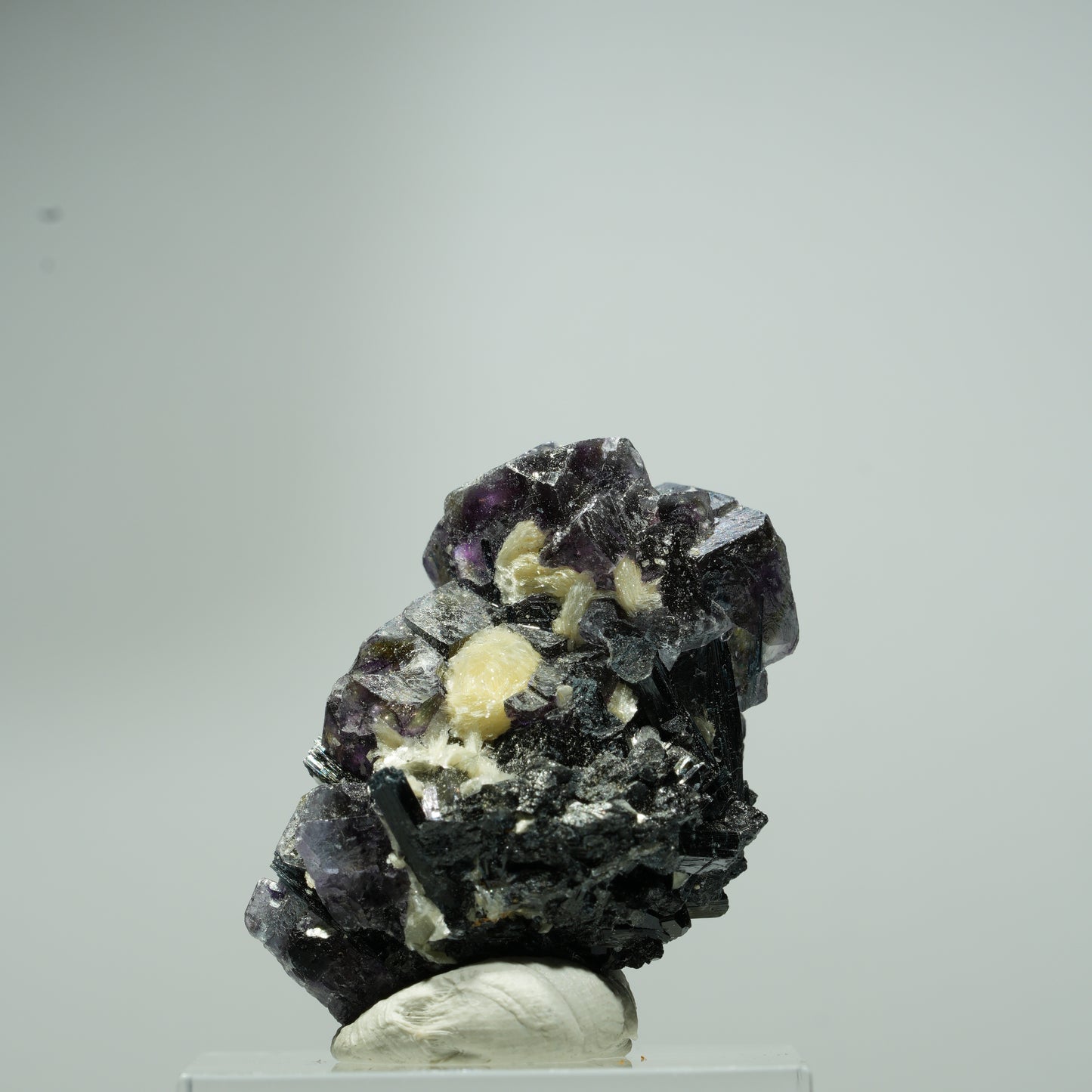 Bunte Phantom Fluorit Würfel, Schörl Turmalin, Muskovit Erongo, Namibia 16*10*9mm #13548