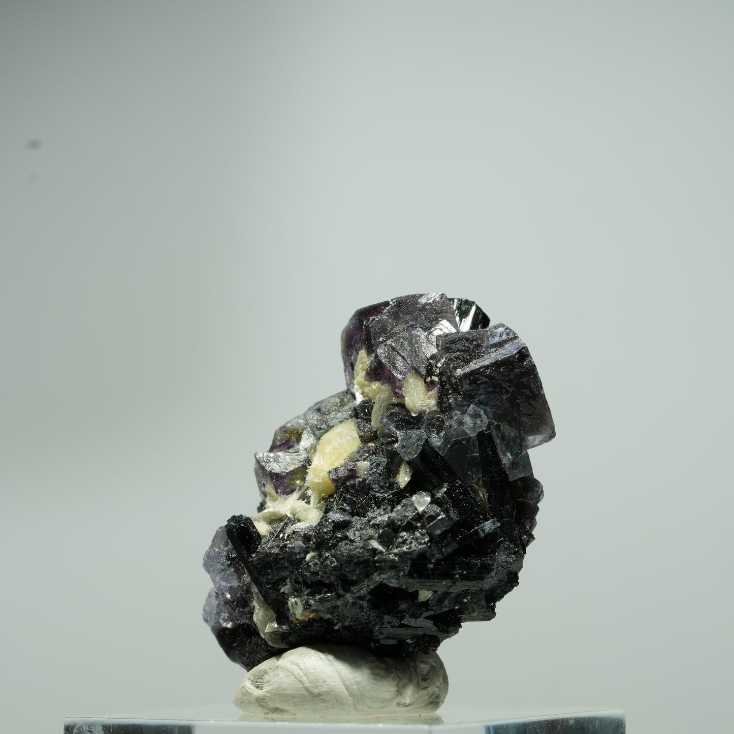 Bunte Phantom Fluorit Würfel, Schörl Turmalin, Muskovit Erongo, Namibia 16*10*9mm #13548
