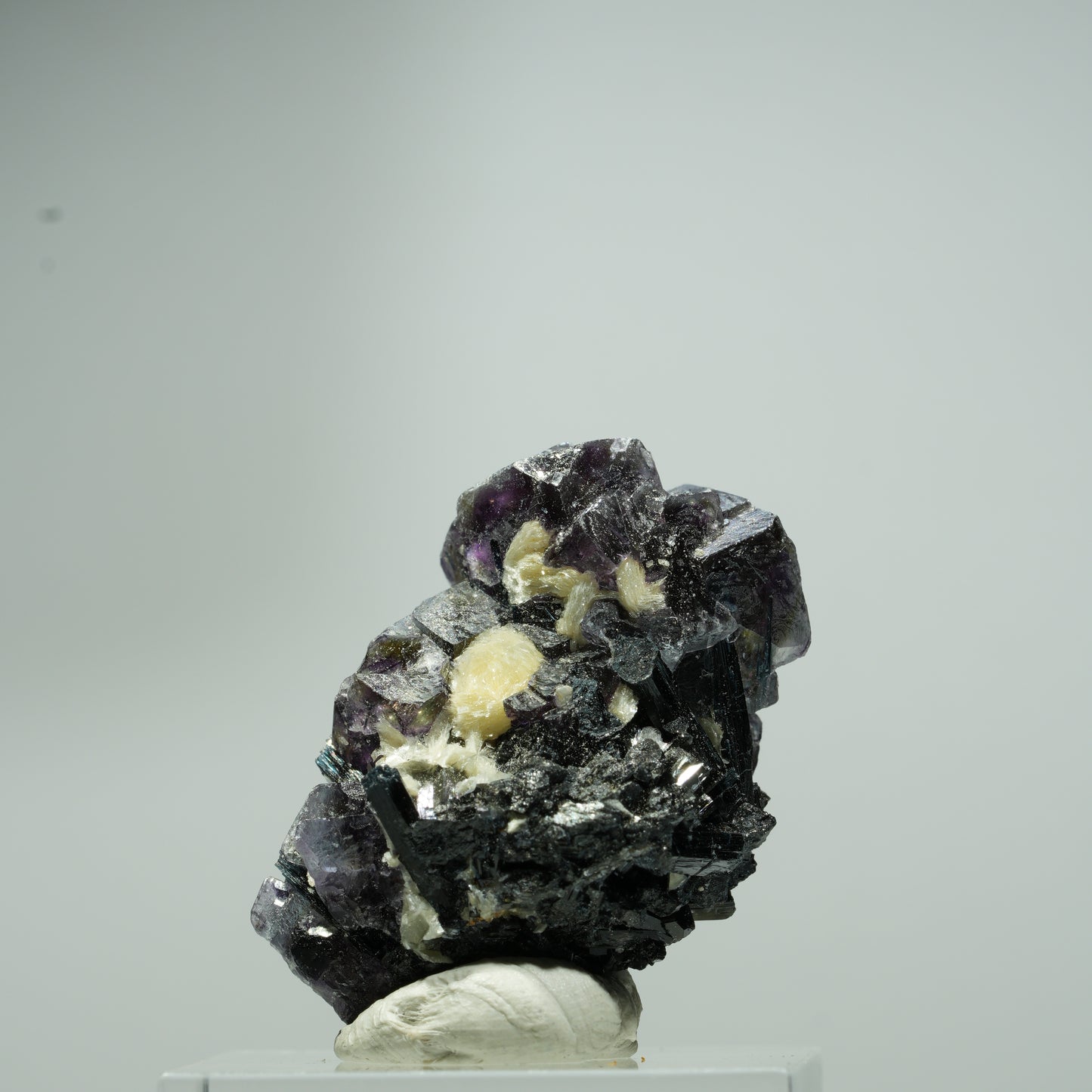 Bunte Phantom Fluorit Würfel, Schörl Turmalin, Muskovit Erongo, Namibia 16*10*9mm #13548