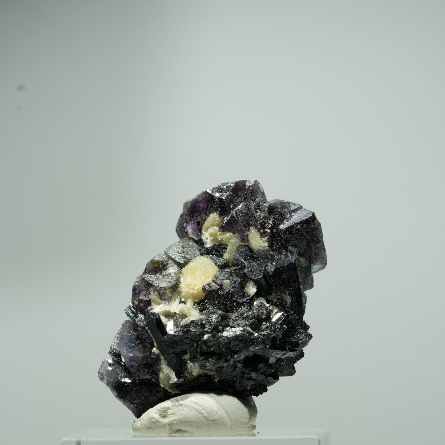Bunte Phantom Fluorit Würfel, Schörl Turmalin, Muskovit Erongo, Namibia 16*10*9mm #13548