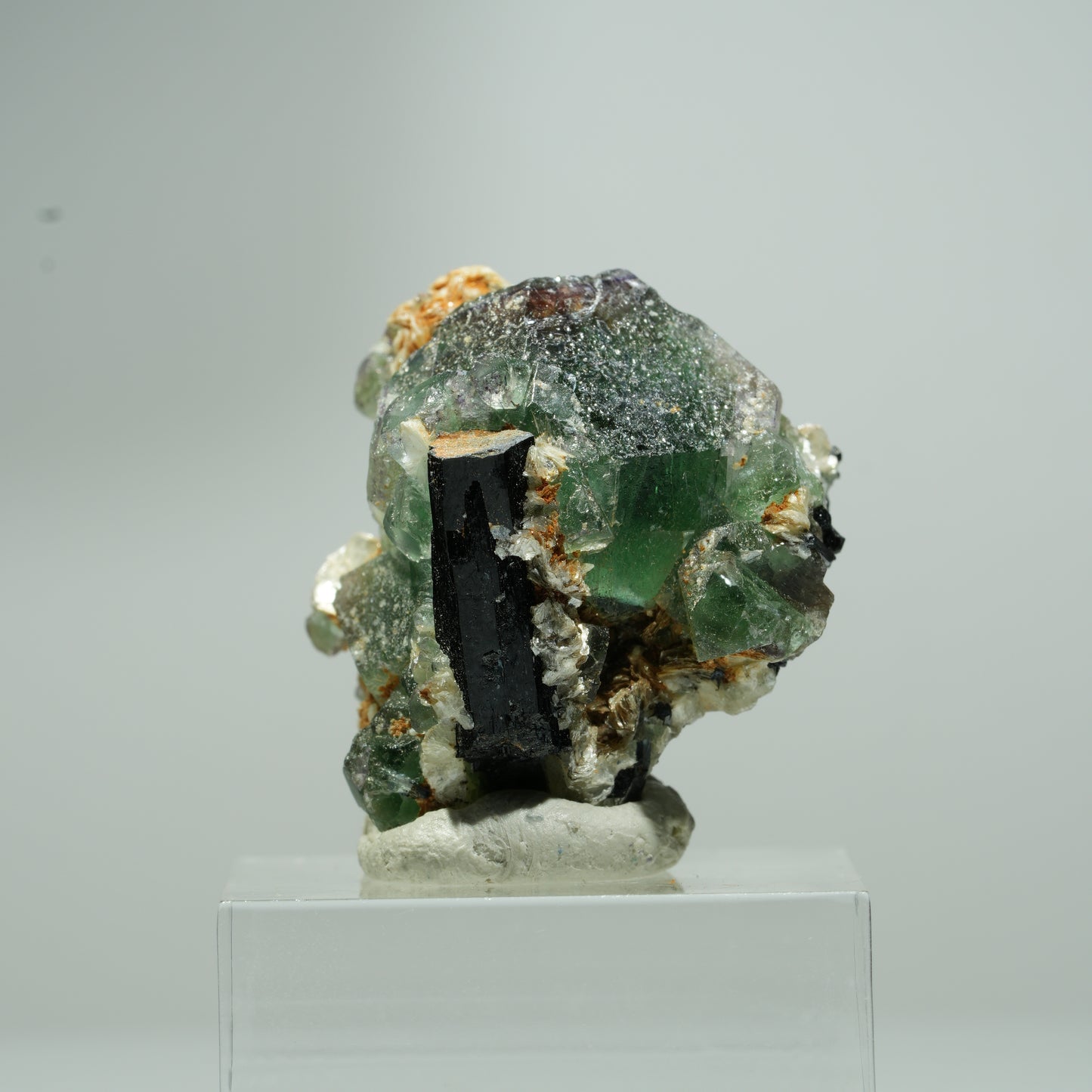 Phantom Fluorit hexagonal, Schörl Turmalin, Muskovit Erongo, Namibia 14*13*12mm #13549
