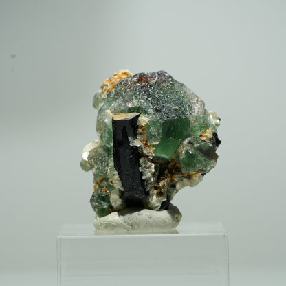 Phantom Fluorit hexagonal, Schörl Turmalin, Muskovit Erongo, Namibia 14*13*12mm #13549