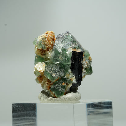Phantom Fluorit hexagonal, Schörl Turmalin, Muskovit Erongo, Namibia 14*13*12mm #13549