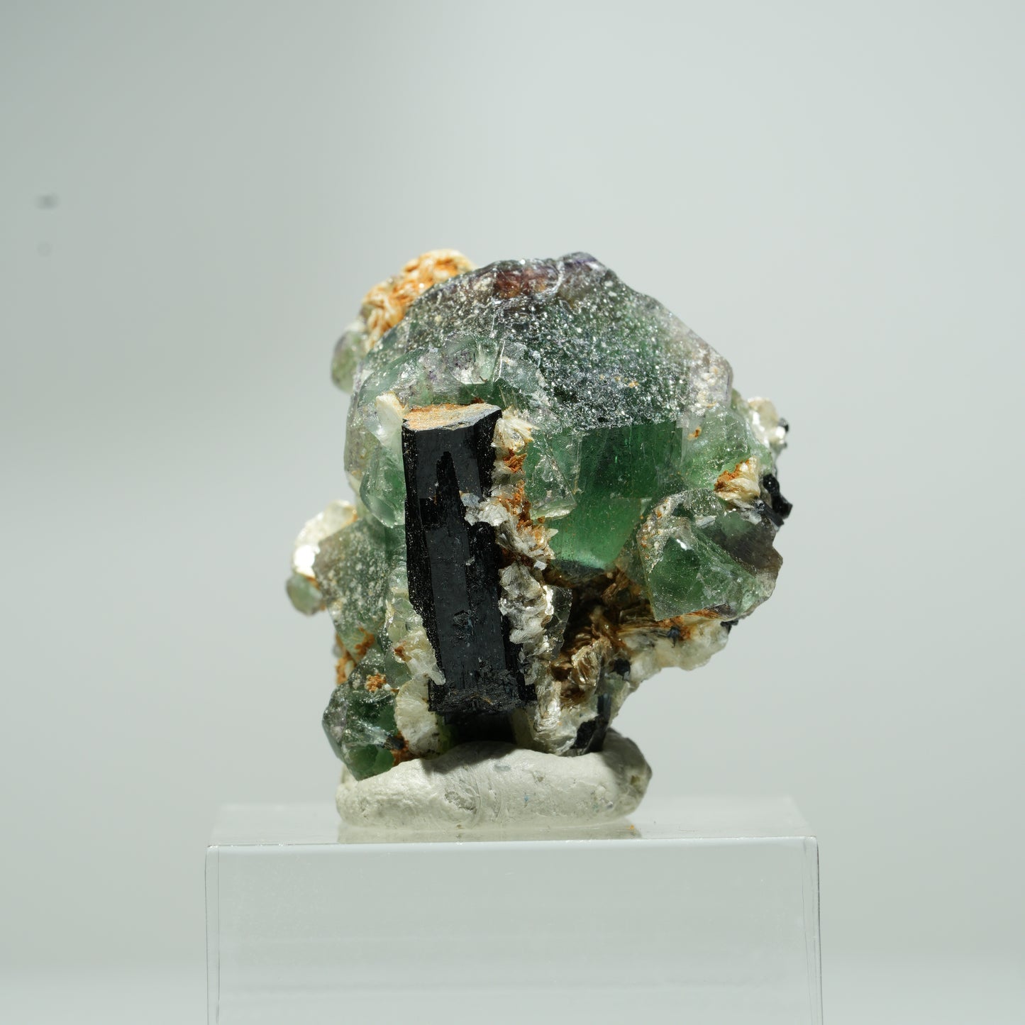 Phantom Fluorit hexagonal, Schörl Turmalin, Muskovit Erongo, Namibia 14*13*12mm #13549