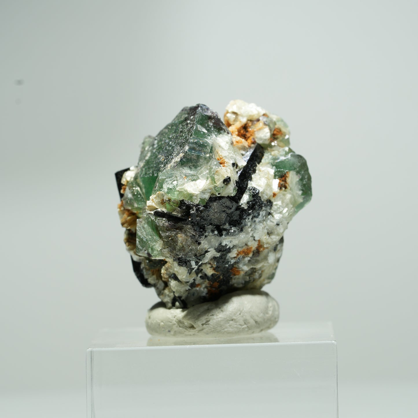 Phantom Fluorit hexagonal, Schörl Turmalin, Muskovit Erongo, Namibia 14*13*12mm #13549