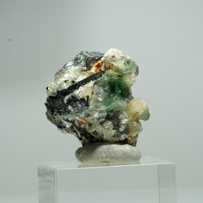 Phantom Fluorit hexagonal, Schörl Turmalin, Muskovit Erongo, Namibia 14*13*12mm #13549