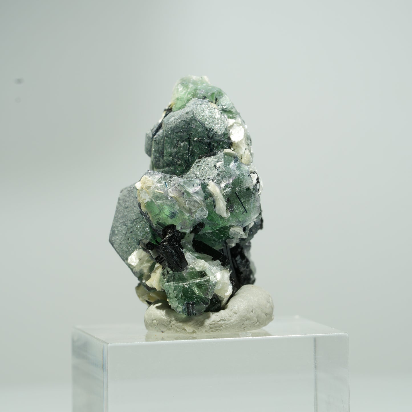 Phantom Fluorit Würfel, Schörl Turmalin, Muskovit Erongo, Namibia 15*14*10mm #13550