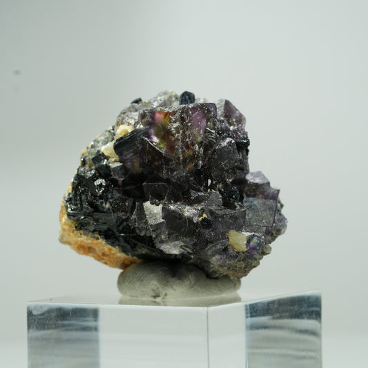 Bunte Phantom Fluorit Würfel, Schörl Turmalin, Muskovit Erongo, Namibia 15*14*12mm #13552