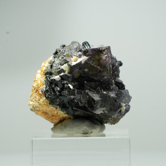 Bunte Phantom Fluorit Würfel, Schörl Turmalin, Muskovit Erongo, Namibia 15*14*12mm #13552