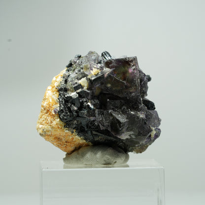Fluorite fantôme colorée en dés, tourmaline schorl, muscovite Erongo, Namibie 15*14*12mm #13552