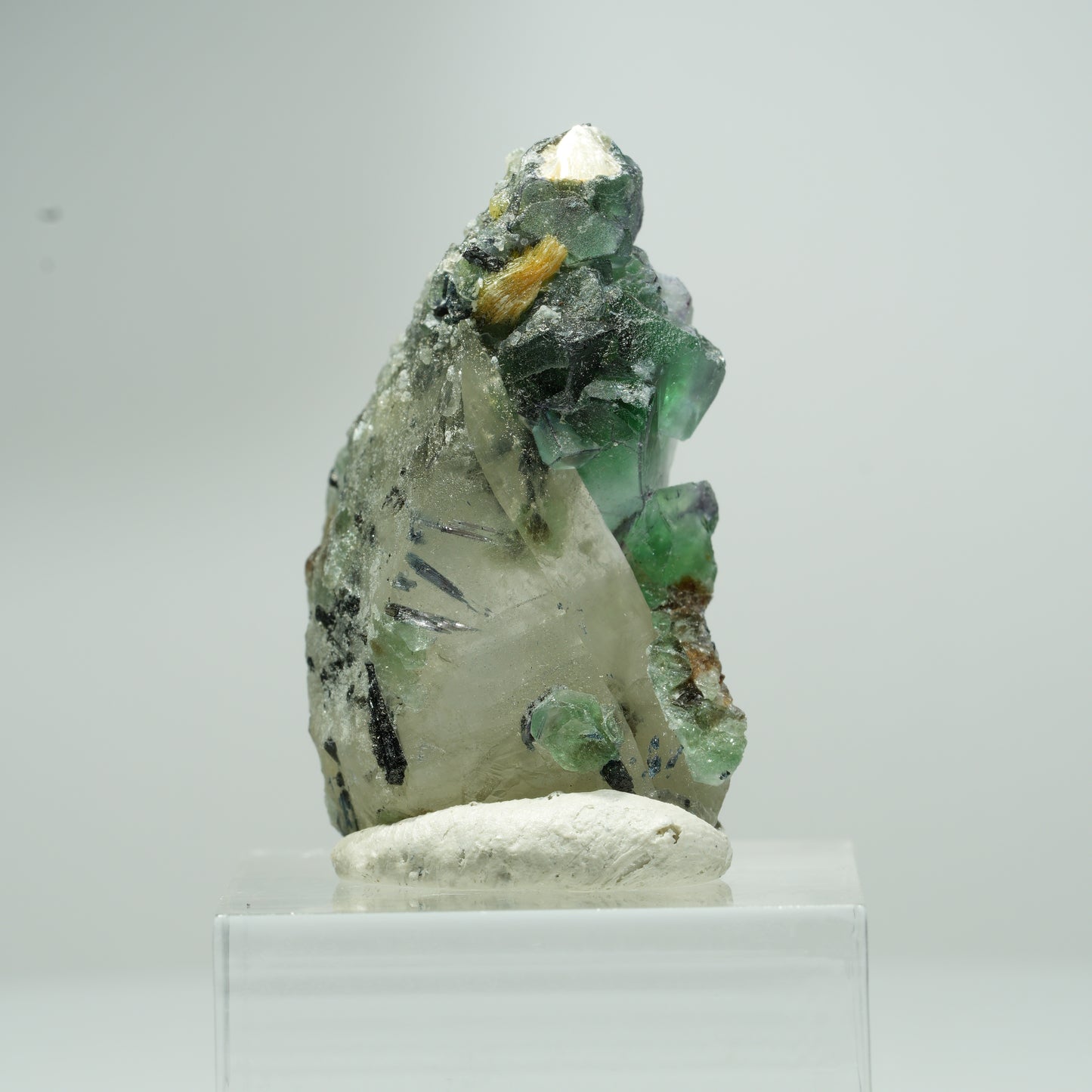 Phantom Fluorit, Schörl Turmalin, Hyalit, Rauchquarz, Muskovit Erongo, Namibia 18*11*8mm #13553