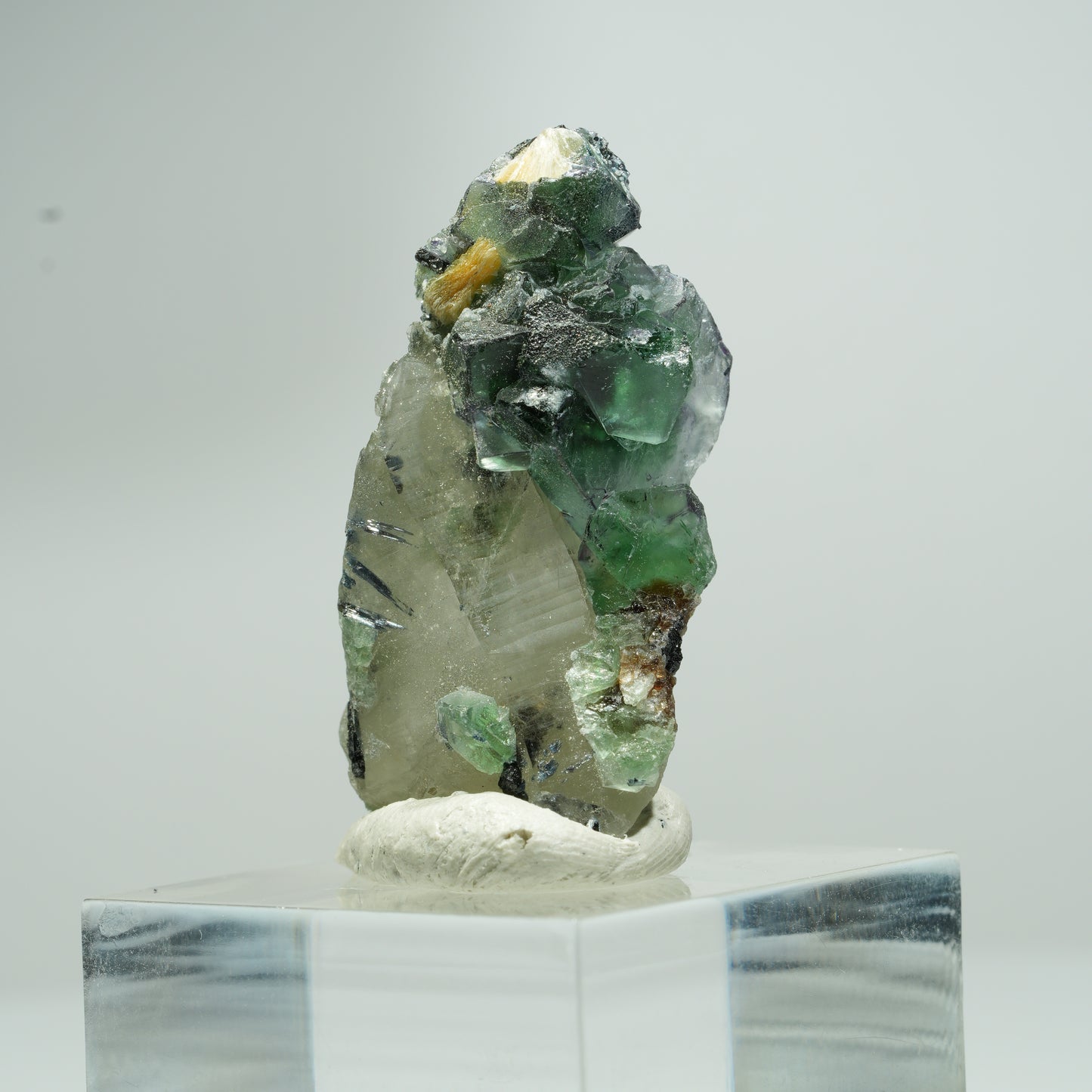 Phantom Fluorit, Schörl Turmalin, Hyalit, Rauchquarz, Muskovit Erongo, Namibia 18*11*8mm #13553