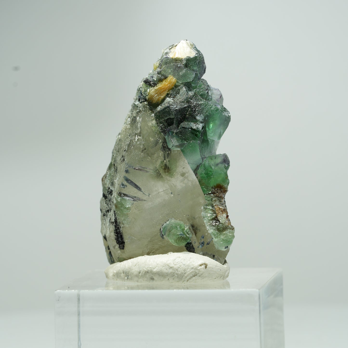 Phantom Fluorit, Schörl Turmalin, Hyalit, Rauchquarz, Muskovit Erongo, Namibia 18*11*8mm #13553