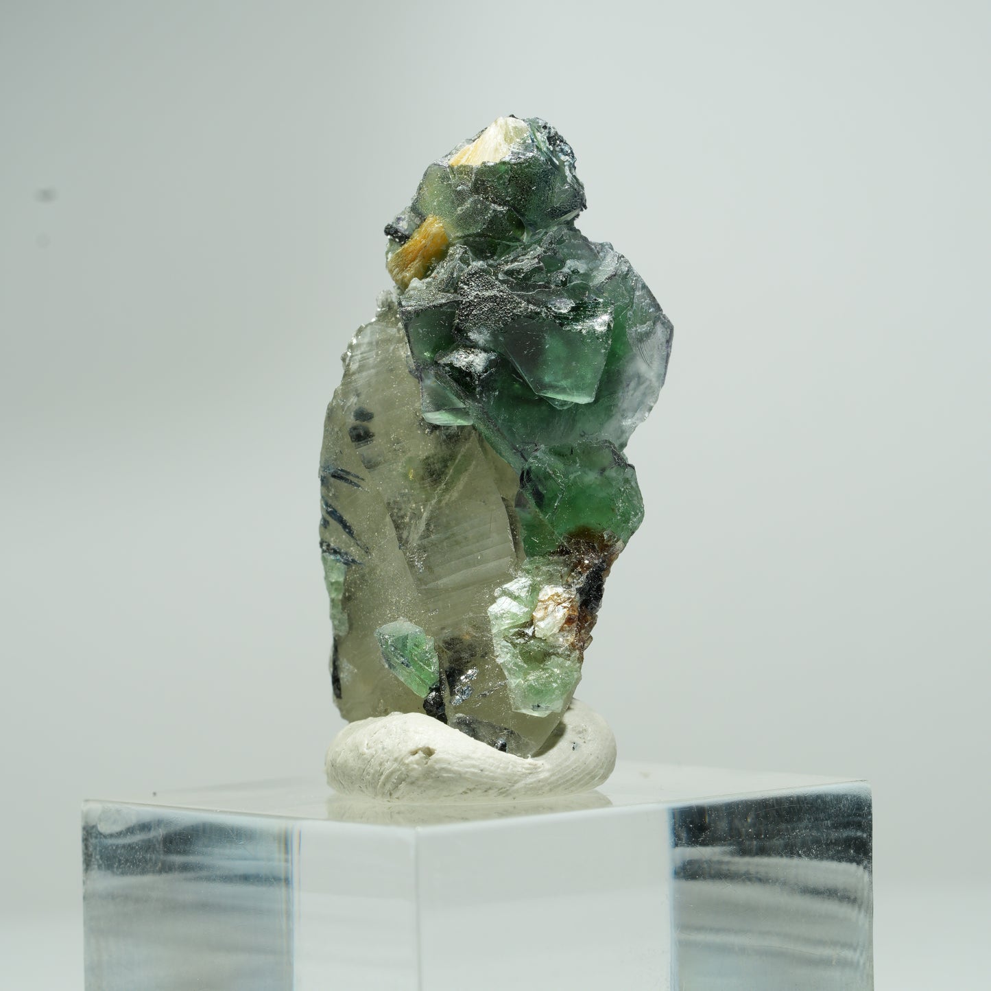 Phantom Fluorit, Schörl Turmalin, Hyalit, Rauchquarz, Muskovit Erongo, Namibia 18*11*8mm #13553