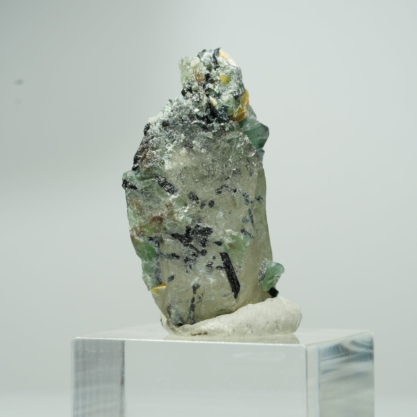 Phantom Fluorit, Schörl Turmalin, Hyalit, Rauchquarz, Muskovit Erongo, Namibia 18*11*8mm #13553