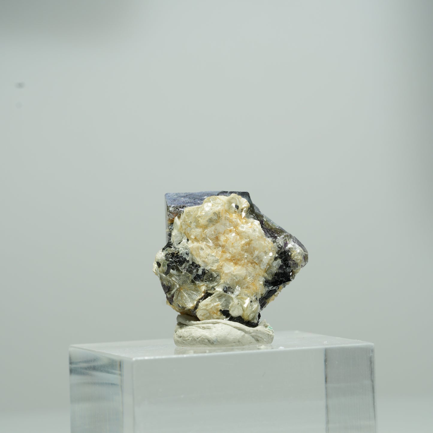 Bunte Phantom Fluorit Würfel, Schörl Turmalin, Muskovit Erongo, Namibia 9*8*7mm #13556