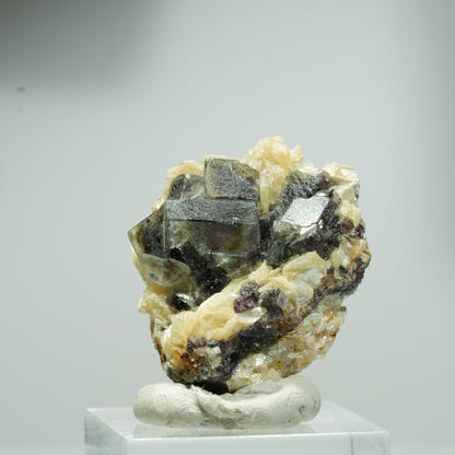 Bunte Phantom Fluorit, Hyalit Opal, Muskovit Stufe Erongo, Namibia 16*13*10mm #13558