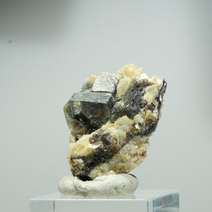 Bunte Phantom Fluorit, Hyalit Opal, Muskovit Stufe Erongo, Namibia 16*13*10mm #13558