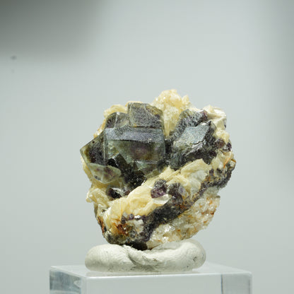Bunte Phantom Fluorit, Hyalit Opal, Muskovit Stufe Erongo, Namibia 16*13*10mm #13558