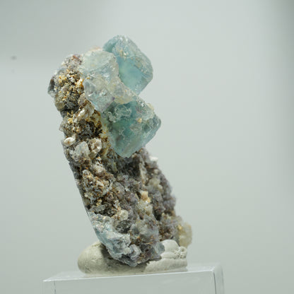 Seltene klare Phantom Fluorit Würfel, Quarz Stufe Erongo, Namibia 21*18*10mm #13561