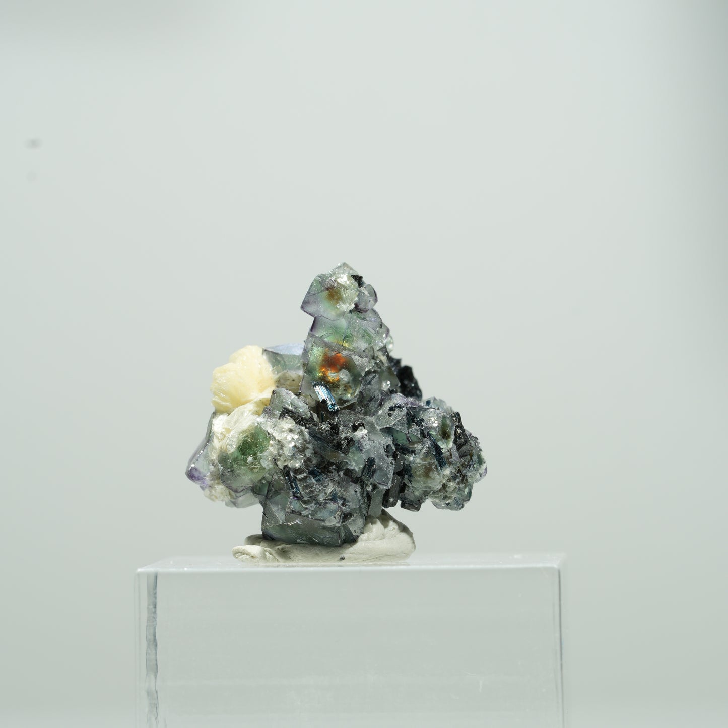 Bunte Phantom Fluorit Würfel, Schörl Turmalin, Muskovit Erongo, Namibia 10*10*8mm #13562