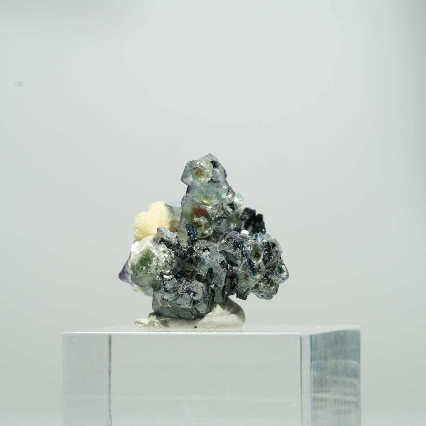 Bunte Phantom Fluorit Würfel, Schörl Turmalin, Muskovit Erongo, Namibia 10*10*8mm #13562
