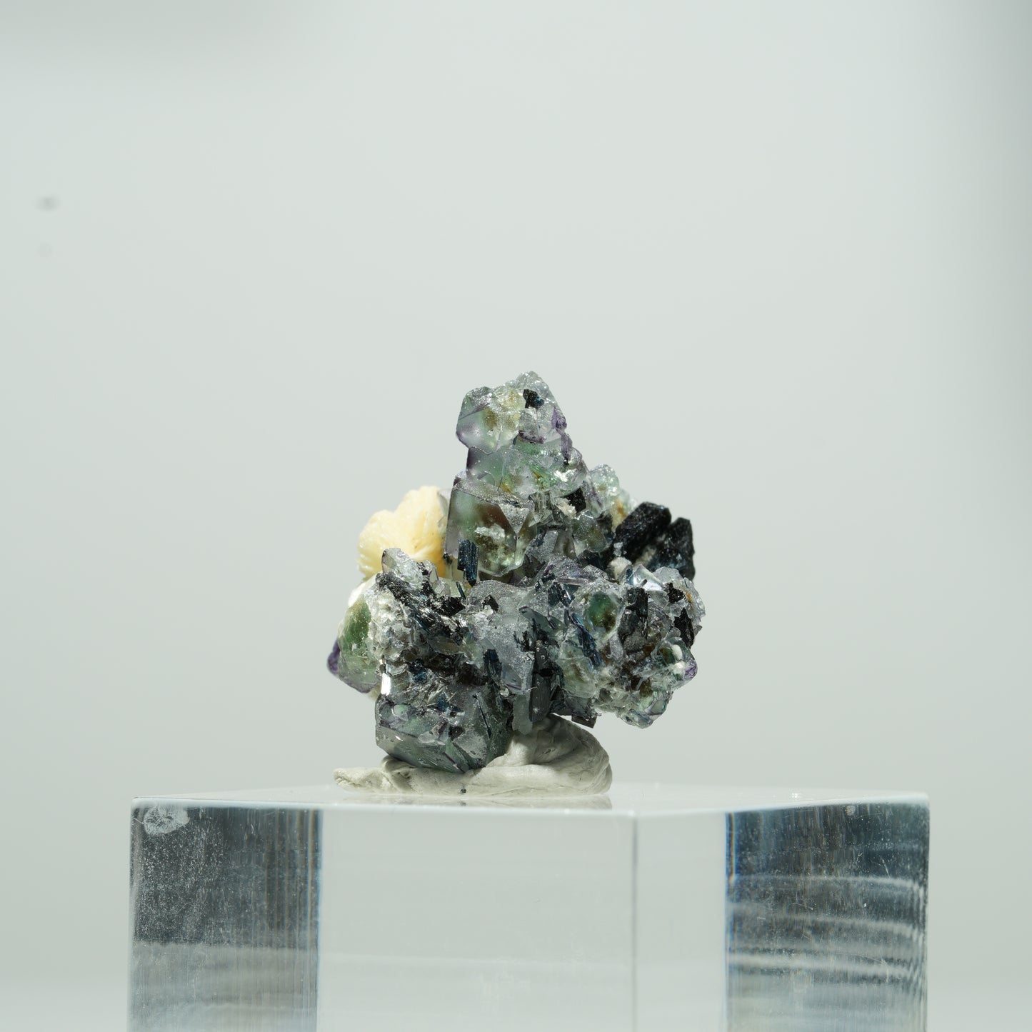 Bunte Phantom Fluorit Würfel, Schörl Turmalin, Muskovit Erongo, Namibia 10*10*8mm #13562
