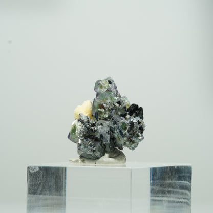 Bunte Phantom Fluorit Würfel, Schörl Turmalin, Muskovit Erongo, Namibia 10*10*8mm #13562