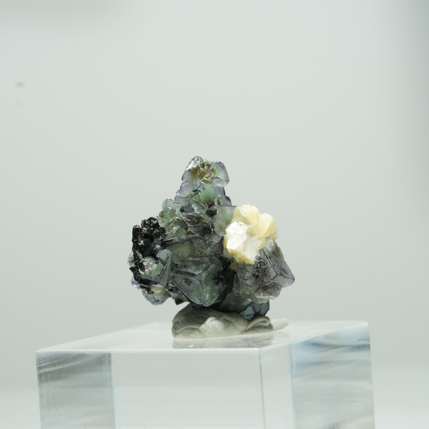 Bunte Phantom Fluorit Würfel, Schörl Turmalin, Muskovit Erongo, Namibia 10*10*8mm #13562