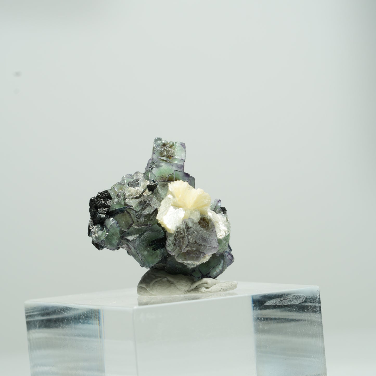 Bunte Phantom Fluorit Würfel, Schörl Turmalin, Muskovit Erongo, Namibia 10*10*8mm #13562