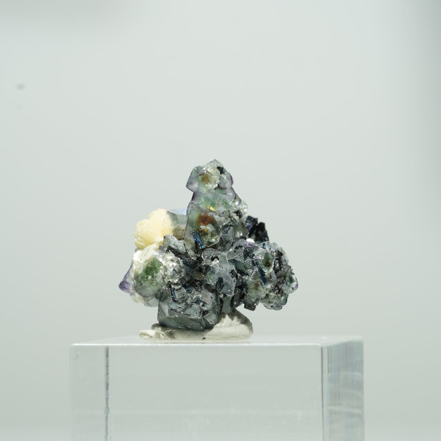 Bunte Phantom Fluorit Würfel, Schörl Turmalin, Muskovit Erongo, Namibia 10*10*8mm #13562