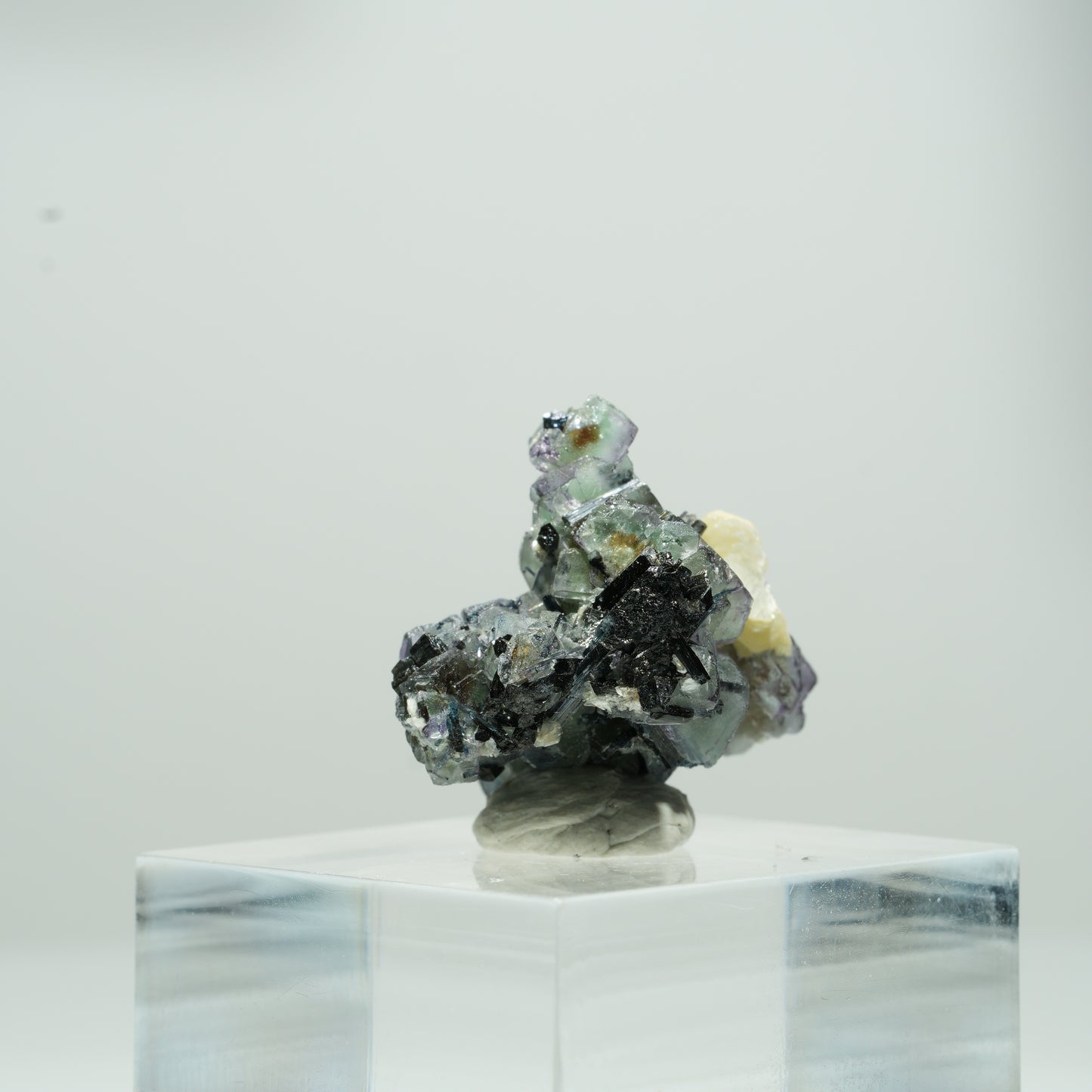 Bunte Phantom Fluorit Würfel, Schörl Turmalin, Muskovit Erongo, Namibia 10*10*8mm #13562