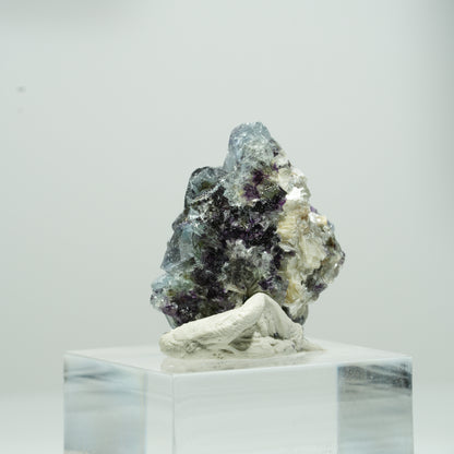 Bunte Phantom Fluorit Würfel, Muskovit Stufe Erongo, Namibia 13*11*9mm #13563